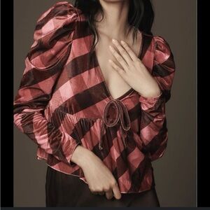 NWT Anthropologie Pink and Brown Checkered Blouse